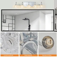 29" Vintage 5-Light Bathroom Mirror Fixture with Clear Glass Shades, Brushed Nickel Finish, Crystal Vanity Light, 29" L x 7" W x 6.5" H, Silver(m-5)