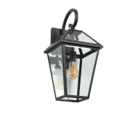 21" Outdoor Wall Lantern Light with Weather-Resistant Design, Modern Meta, Clear Glass Sconce, Easy Installation, 12" L x 10" W x 21" H, Black(m-2)