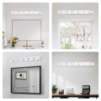 Modern 6-Light LED Wall Sconce with Clear Crystal Shades, Built-In LED Lighting, Elegant Bathroom Vanity Light, 41" L x 4.5" W x 4.5" H, Silver(m-10)