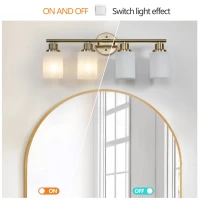 24.5" Modern 4-Light Vanity Wall Sconce with Frosted Glass Shades, Hard-Wired Bathroom Lighting Fixture, 24.5" L x 6.5" W x 10" H, Gold(m-5)