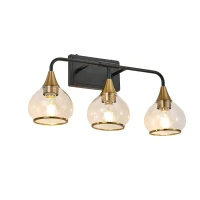23" Industrial 3-Light Vanity Wall Sconce with Clear Glass Shades, Wall Mounted Lamp for Bathroom, Bedroom, 23" L x 8" W x 11" H, Black+Gold(m-11)