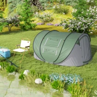 Outsunny 4 Person Camping Tent, Easy Pop Up Tent with Doors, Windows and Carry Bag, Automatic Setup Tent for Hiking, Dark Green(m-10)