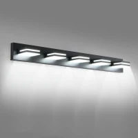 Energy-Saving 5-Light Wall Sconce with Geometric Lamp Heads, Minimalist LED Vanity Light for Bathroom, Toilets, 40.5" L x 4.5" W x 5" H, Black(m-12)