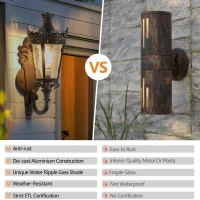 21" Vintage Outdoor Wall Lantern with Crown Top, Waterproof Exterior Sconce, Easy Installation, 10" L x 8" W x 21" H, Coffee+Golden(m-5)