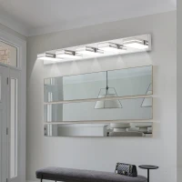 Minimalist 5-Light Wall Sconce with Geometric Lamp Heads, Sleek Chrome LED Vanity Light for Bathroom, Corridor, 40.5" L x 4.5" W x 5" H, Silver(m-8)
