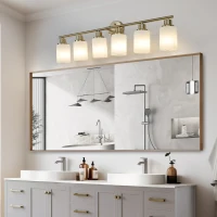 38.5" Modern 6-Light Vanity Wall Sconce with Frosted Glass Shades, Golden Finish, Easy Installation, 38.5" L x 6.5" W x 10" H, Gold(m-9)