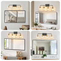 31" Modern 4-Light Vanity Wall Sconce with Clear Glass Shades, Industrial Wall Mounted Lamp for Living Spaces, 31" L x 8" W x 11" H, Black+Gold(m-9)