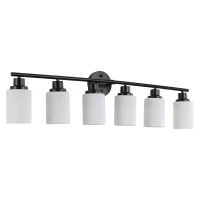 39" Modern 6-Light Vanity Light with Iron Frame, Frosted Glass, Wall Sconce for Bathroom, Dressing Room, 39" L x 6.5" W x 10" H, Black+White(m-2)