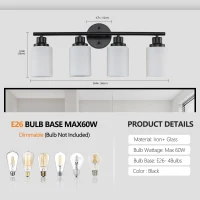 24.5" Modern 4-Light Vanity Bathroom Mirror Light with Iron Frame, Contemporary Wall Sconce for Bedroom, Dressing Room, Black+White(m-3)