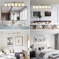 38.5" Modern 6-Light Vanity Wall Sconce with Frosted Glass Shades, Golden Finish, Easy Installation, 38.5" L x 6.5" W x 10" H, Gold(m-10)