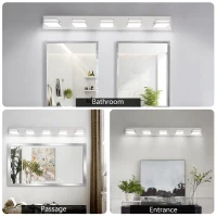 Minimalist 5-Light Wall Sconce with Geometric Lamp Heads, Sleek Chrome LED Vanity Light for Bathroom, Corridor, 40.5" L x 4.5" W x 5" H, Silver(m-4)
