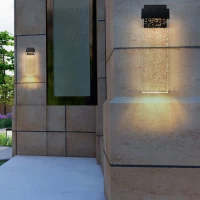 Modern Outdoor Wall Light Fixture with Bubble Crystal, Weatherproof LED Wall Sconce, Up and Down Lighting, 4" L x 5.5" W x 18" H, Black(m-11)