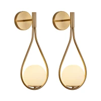 Set of 2 Modern Wall Sconces with Opal Glass Globe, Mid-Century Design, Luxury Wall Lights for Bedroom, Hallway, 7.5" L x 8" W x 18.5" H, Gold(m-2)