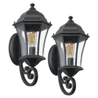 2-Pack Vintage Wall-Mounted Outdoor Lantern Lights with Versatile Lighting, Ideal for Porch, Patio, 22" L x 9.5" W x 19.5" H, Black(m-2)