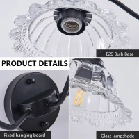 24" Vintage 3-Light Wall Sconce with Clear Glass Lampshades, Vanity Fixture for Bathroom, Hallway, Bedroom, 24" L x 12" W x 8" H, Black(m-5)