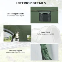 Outsunny 4 Person Camping Tent, Easy Pop Up Tent with Doors, Windows and Carry Bag, Automatic Setup Tent for Hiking, Dark Green(m-5)