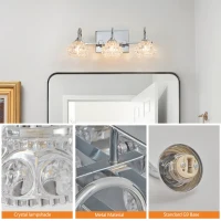 17" Elegant 3-Light Bathroom Fixture with Clear Glass Shades, Brushed Nickel Finish, Vintage Crystal Vanity Light, 17.5" L x 7" W x 6.5" H, Silver(m-5)