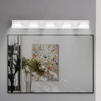 Minimalist 5-Light Wall Sconce with Geometric Lamp Heads, Sleek Chrome LED Vanity Light for Bathroom, Corridor, 40.5" L x 4.5" W x 5" H, Silver(m-9)