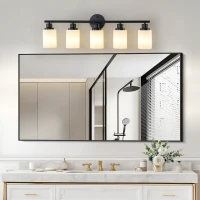 31" Modern 5-Light Vanity Bathroom Mirror Light with Iron Frame, Contemporary Wall Sconce for Bedroom, Dressing Room, Black+White(m-1)