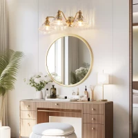 3-Light Vintage Wall Sconce with Golden Finish, Clear Glass Shades, Elegant Vanity Light Fixture for Bathroom, 24" L x 12" W x 8" H, Gold(m-7)