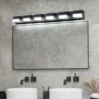Modern Bathroom Vanity Lighting with 6-Light LED, Mirror Bath Wall Fixture, Dimmable, Energy-Saving, 46.5" L x 3.5" W x 4.5" H, Black(m-7)