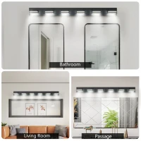 Modern Energy-Efficient 6-Light Wall Sconce with Geometric Design, LED Vanity Light for Bathroom, Makeup Areas, 47" L x 4.5" W x 5" H, Black(m-4)