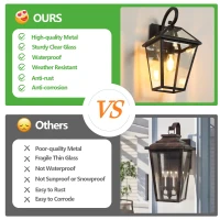 10" Outdoor Wall Lanterns with Clear Glass Panels, Weatherproof Vintage Exterior Light Fixtures, Ideal for Porch, 10" L x 8" W x 16.5" H, Black(m-6)