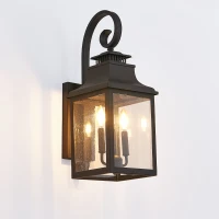 Outdoor Wall Lantern Light with Weather Resistant, Vintage Metal Sconce with Clear Seeded Glass for Porch, Patio, 11.5" L x 8.7" W x 23" H, Black(m-2)