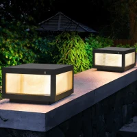 2-Pack Solar Powered LED Post Cap Light with Modern design, Modern Outdoor Fence Light for Pathways, Decks, 12" L x 12" W x 8" H, Black(m-11)