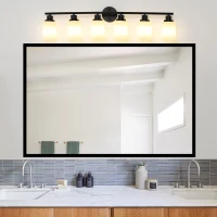 39" Modern 6-Light Vanity Light with Iron Frame, Frosted Glass, Wall Sconce for Bathroom, Dressing Room, 39" L x 6.5" W x 10" H, Black+White(m-7)