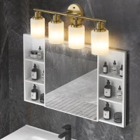 24.5" Modern 4-Light Vanity Wall Sconce with Frosted Glass Shades, Hard-Wired Bathroom Lighting Fixture, 24.5" L x 6.5" W x 10" H, Gold(m-9)