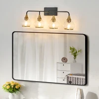 31" Modern 4-Light Vanity Wall Sconce with Clear Glass Shades, Industrial Wall Mounted Lamp for Living Spaces, 31" L x 8" W x 11" H, Black+Gold(m-7)