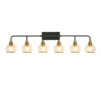 48" Modern 6-Light Vanity Wall Sconce with Clear Glass Shades, Wall Mounted Lamp for Bathroom, Living Room, 48" L x 8" W x 11" H, Black+Gold(m-2)
