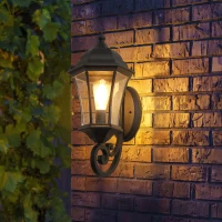 Vintage Wall-Mounted Outdoor Lantern Light with Weather-Resistant, Aluminum Sconce for Porch, Patio, 11" L x 9.5" W x 19.5" H, Black(m-11)
