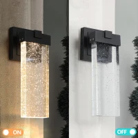 2-Pack Outdoor Wall Light Fixture with Bubble Crystal and Light Sensor, Weatherproof LED Wall Sconce, 12W Per Lamp, 3.5" L x 4.5" W x 12" H, Black(m-7)