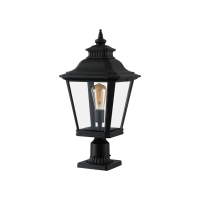 Outdoor Post Lantern Light with Pathway Lighting, Vintage Metal, Clear Glass Pillar Lamp for Garden, Gate, Driveway, 11" L x 11" W x 21" H, Black