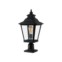 Outdoor Post Lantern Light with Pathway Lighting, Vintage Metal, Clear Glass Pillar Lamp for Garden, Gate, Driveway, 11" L x 11" W x 21" H, Black(m-2)