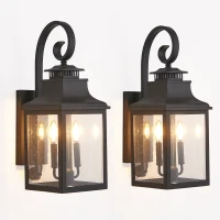 23" Outdoor Wall Lantern Light 2-Pack with Weather Resistant, Vintage Metal Sconce with Clear Glass for Porch, Patio, 23" L x 8.7" W x 23" H, Black(m-2)