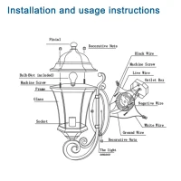 Vintage Wall-Mounted Outdoor Lantern Light with Weather-Resistant, Aluminum Sconce for Porch, Patio, 11" L x 9.5" W x 19.5" H, Black(m-8)