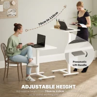 HOMCOM Pneumatic Standing Desk Adjustable Height, Mobile Stand Up Desk with Wheels, 43 Inch Portable Rolling Table, White(m-4)