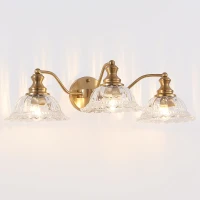 3-Light Vintage Wall Sconce with Golden Finish, Clear Glass Shades, Elegant Vanity Light Fixture for Bathroom, 24" L x 12" W x 8" H, Gold(m-2)