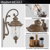 Vintage Outdoor Wall Lantern with Clear Glass Shade, Waterproof Wall Mount Fixture for Patio, Porch, 14" L x 10" W x 22" H, Brown+Bronze(m-6)