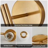 Set of 2 Modern Wall Sconces with Opal Glass Globe, Mid-Century Design, Luxury Wall Lights for Bedroom, Hallway, 7.5" L x 8" W x 18.5" H, Gold(m-6)