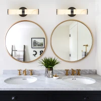 Set of 2 Resin Marble Texture Wall Lights with Iron Metal Frame, Elegant Lighting Fixtures for Hallways, Bedrooms, 5" L x 5.5" W x 14" H, Black(m-6)