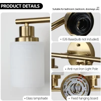 38.5" Modern 6-Light Vanity Wall Sconce with Frosted Glass Shades, Golden Finish, Easy Installation, 38.5" L x 6.5" W x 10" H, Gold(m-6)