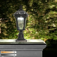 Retro Solar Light with Dimmable LED with Vintage Design, Automatic Lighting Function, Easy Installation, 9" L x 9" W x 18.5" H, Black(m-1)