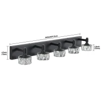 Modern 5-Light LED Vanity Light Fixture with Crystal Glass Shades, Matte Black Bathroom Wall Sconce, 36" L x 8" W x 5" H, Black(m-3)