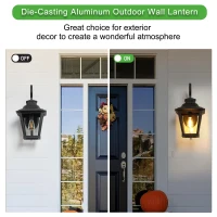 Outdoor Wall Lantern Light with Decorative Scroll Design, Clear Glass Sconce, Weather-Resistant Aluminium, 14" L x 11" W x 21" H, Black(m-5)