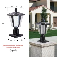 2-Pack Solar Powered Outdoor Lantern with LED, Modern Garden Light for Pathways, Yards, and Driveways, 8" L x 8" W x 15" H, Black(m-3)