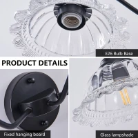 20" Vintage 2-Light Vanity Fixture with Clear Glass Lampshade, Wall Sconce for Bathroom, Hallway, Bedroom, 20" L x 11" W x 7.5" H, Black(m-5)